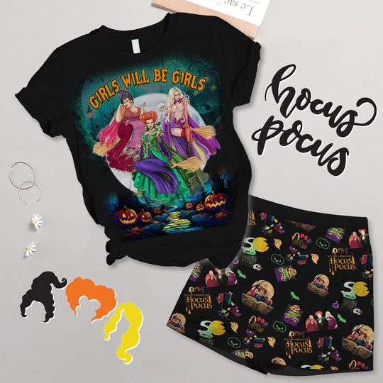 Halloween Hocus Pocus Pajamas Set, Sanderson Sisters Shirt, Sanderson Witch Women Pajamas, Disney Witch Pajamas, Trick Or Treat Shirt