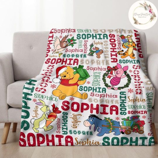 Personalized Winnie The Pooh Santa Disney Christmas Throw Blanket, Pooh Bear Piglet Tigger Eeyore Home Decor