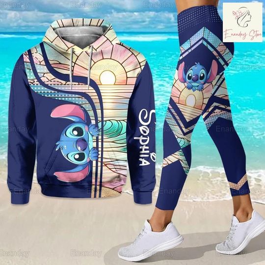 Personalized Stitch Hoodie, Disney Stitch Sunset Shirt, Lilo And Stitch Leggings, Cute Cartoon Hoodie
