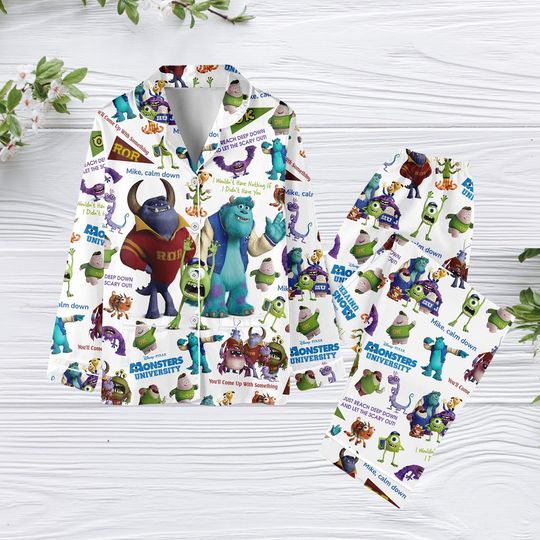 Monster Inc Pajamas Set, Monsters University Holiday Pajamas, Disney Pixar Xmas Pajamas