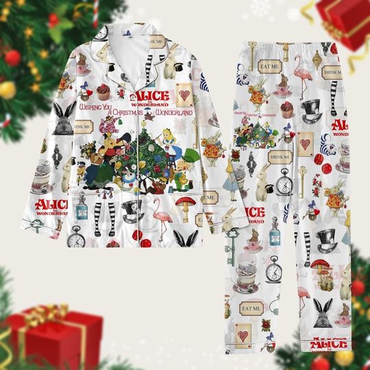 Alice In Wonderland Christmas Pajamas, Alice Pajamas Women, Cheshire Cat Family Matching Shirt, Disneyland Vacation, Pajama Set Women