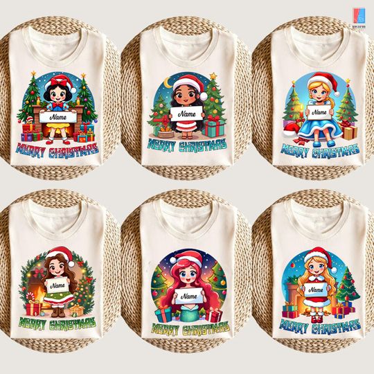 Custom Disneyland Princess Christmas Shirt, Merry Christmas Shirt, Girl Trip Shirt, Christmas Group Shirt, Snow White Rapunzel Shirt