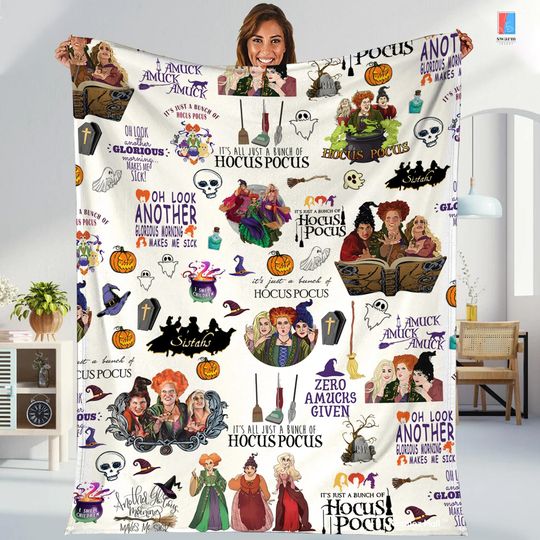 Disneyland Hocus Poucs Blanket, Sanderson Sisters Blanket, It's Just A Bunch Blanket, Halloween Witch Blanket, Bedrom Couch Sofa