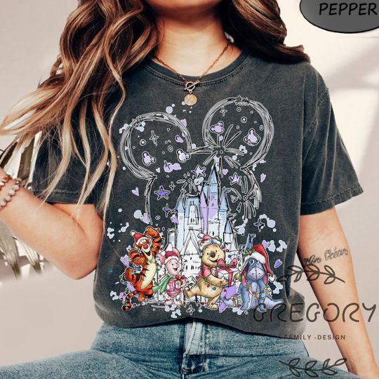 Disney Winnie The Pooh Christmas Castle Shirt, Pooh Eeyore Tigger Piglet Christmas  Shirts