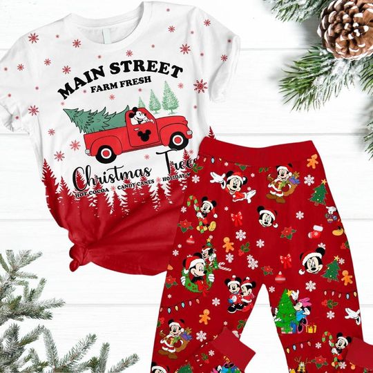 Disney Mickey Christmas Pajamas Set, Christmas Tree Farm Shirt