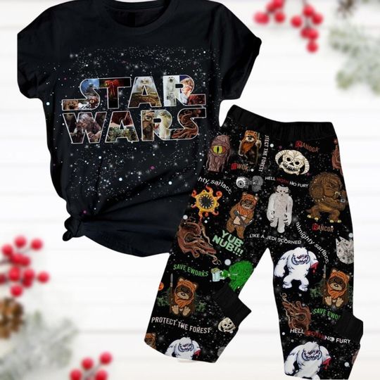 Christmas Star Wars Pajamas Set, Ewok Wampa Holiday Pajamas, Matching Pajamas Set, Disney Trip Shirt, Pajamas Pants, Xmas Pj Set