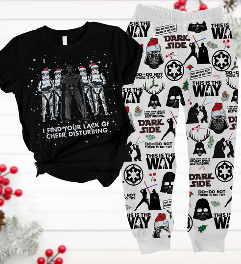Darth Vader Pajamas Set, Disney Movie Characters Christmas Pajamas, Star Wars Holiday Pajamas, Santa Darth Vader Tee, Stormtrooper Pjs