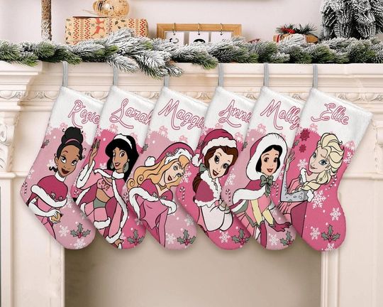 Custom Pink Princess Christmas Stocking, Disney Princess Christmas Stocking