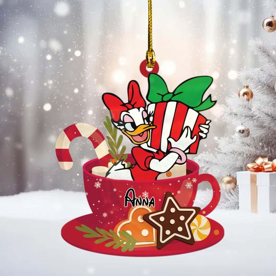 Personalized Mickey and Friends Tea Cup Acrylic Ornament, Custom Name Disney Christmas Ornament