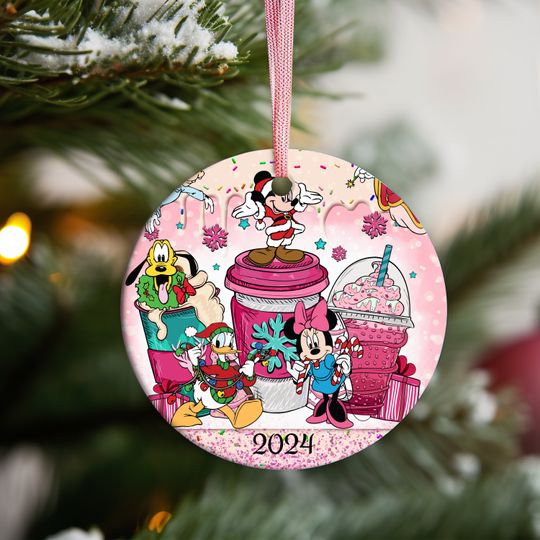 Mickey and Friends Christmas Coffee Ceramic Ornament, Disney Trip Ornament