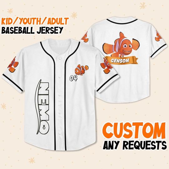 Disney Finding Nemo Dad Marlin White Black Jersey, Baseball Jersey Team Disneyland Birthday Gift