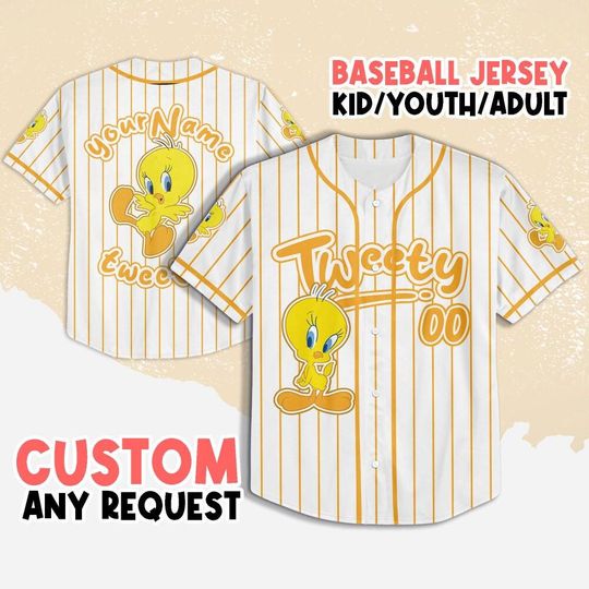 Personalized Tweety Baseball Jersey, Looney Tunes Tweety Jersey, Disney Baseball Jersey