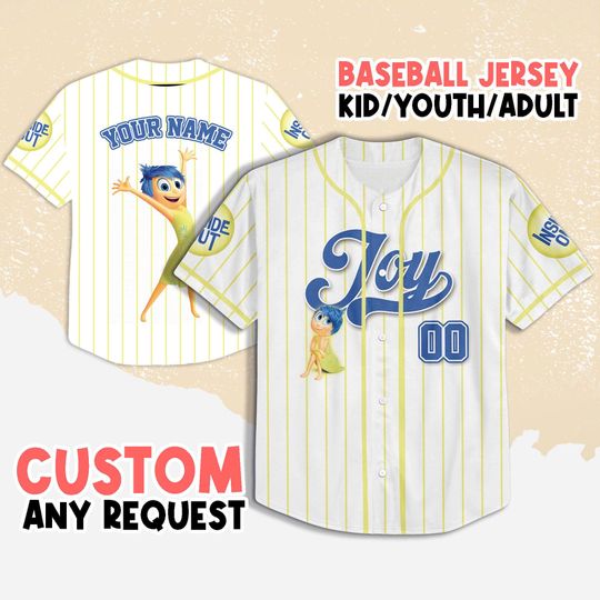 Custom Inside Out Joy Baseball Jersey, Custom Inside Out Joy Jersey, Disney Baseball Jersey Team Outfit