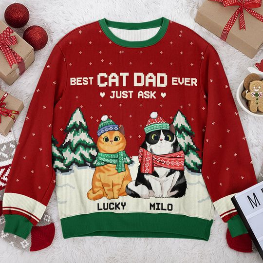 Best Cat Mom & Dad Ever - Personalized Ugly Christmas Sweatshirt for Cat Lovers