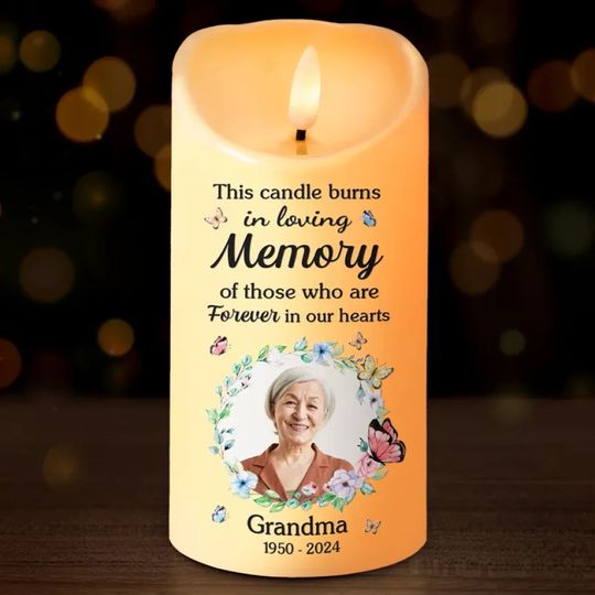 Custom Photo This Candle Burns In Loving Memory - Memorial Personalized Custom LED Candle - Christmas Gift
