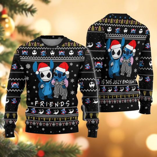 Stitch And Jack Skellington Friends Ugly Christmas Sweater, Disney Family Sweatshirts