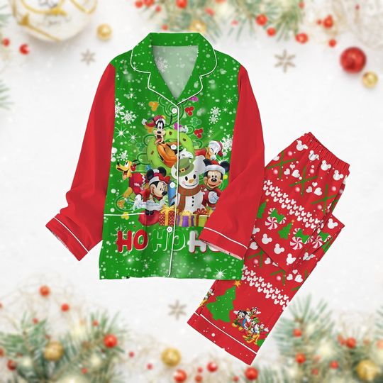 Mickey Christmas Pajamas Set, Disney Cartoon Xmas Pj Set, Mickey And Friends Hohoho Santa Clause, Magic Kingdom Party Gift