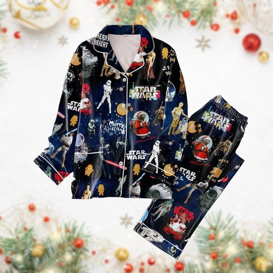 Christmas Star Wars Pajamas Set, Mandalorian Character Xmas Pj Set, Disney Cartoon Santa Clause Pajamas Pants, Star Wars Holiday Pajamas