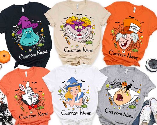 Disney Alice in Wonderland Characters Portrait Halloween Spider-web Shirt, Disney Halloween Matching Shirt