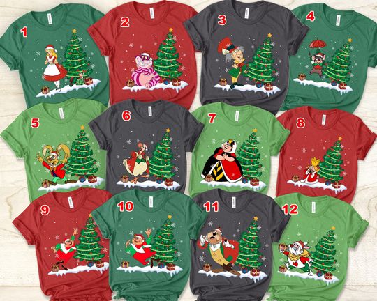 Disney Alice in Wonderland Characters Christmas Costume Shirt, Santa Reindeer Christmas Shirt
