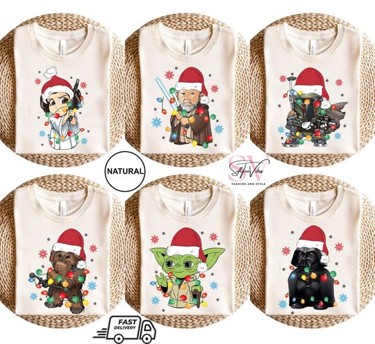 Personalized Disney Star Wars Christmas Family Matching Shirt, Custom All Characters Disneyland Xmas Tee, Christmas Light