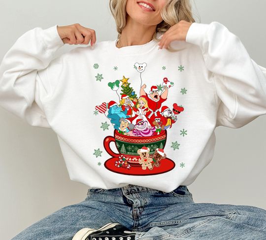 Disney Alice in Wonderland Characters Tea Cup Balloon Sweatshirt, Coffee Christmas Cup Christmas Sweatshirt