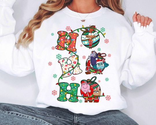 Disney Inside Out 2 Ho Ho Ho Christmas Lights Sweatshirt, Christmas Matching Sweatshirt