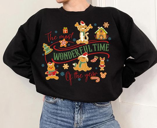 Disney Winnie The Pooh Gingerbread Cookies Christmas Sweatshirt, Disney The Most Wonderful Time Of The Year Sweatshirt