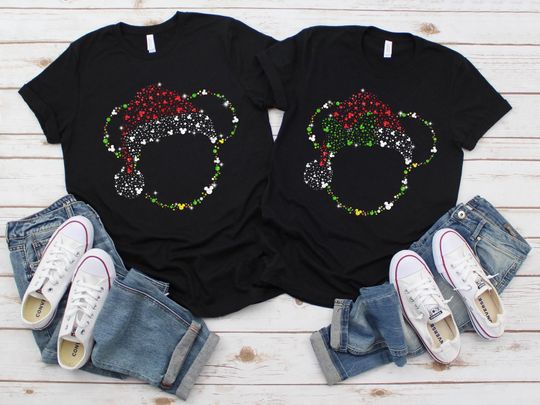 Disney Mickey Silhouette Glitter Shirt, Glitter Minnie Mouse Shirt, Christmas Couple Tee