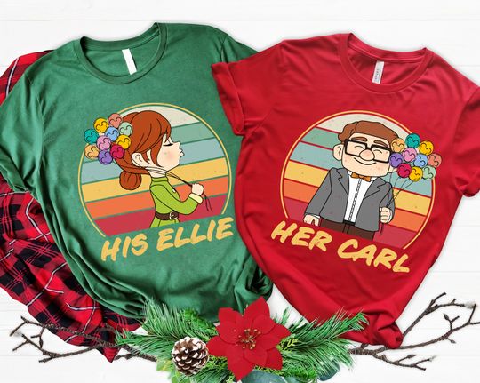 Vintage Disney Pixar Up Carl and Ellie Balloon Mickey Ears Shirt, Disney Couple Valentine's Day