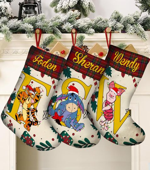 Personalized Winnie Pooh Alphabet Stocking, Disney Character Christmas