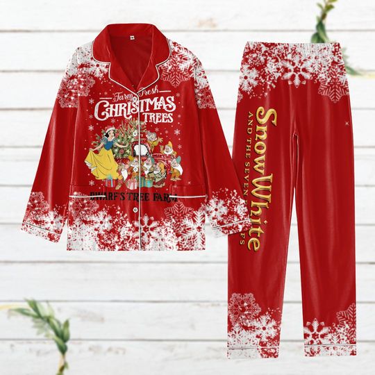 Christmas Snow White And 7 Dwarfs Pajamas Set, Disney Princess Holiday Pajamas