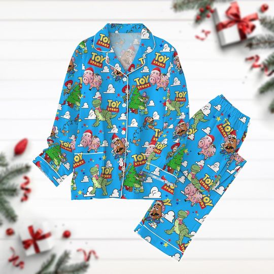 Christmas Toy Story Pajamas Set, Disney Cartoon Movie Long Sleeve Pyjamas