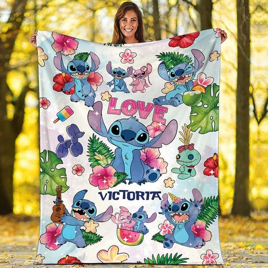 Personalized Watercolor Disneyland Stitch Blanket, Disneyland Lilo And Stitch Angel Sketch