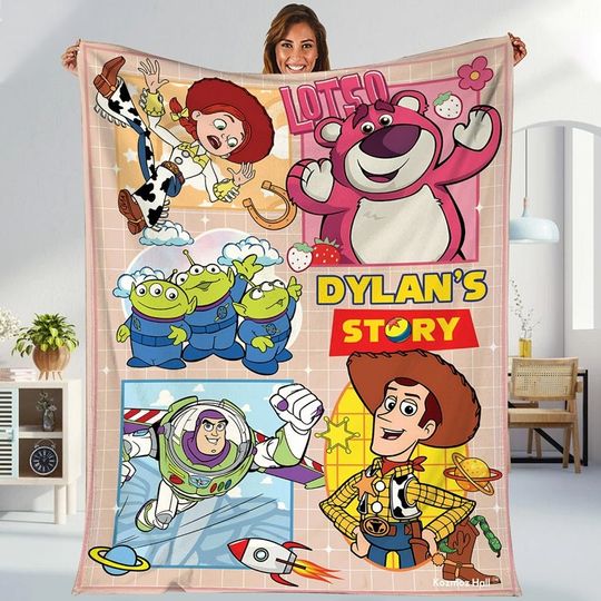 Personalized Disneyland Pixar Toy Story Blanket, Custom Name Toy Story Characters Blanket