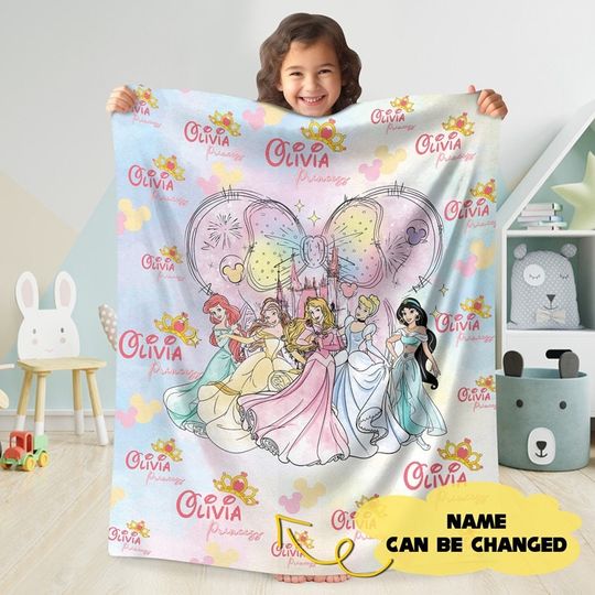 Personalized Watercolor Disneyworld Princess Blanket | Magic Kingdom Princess