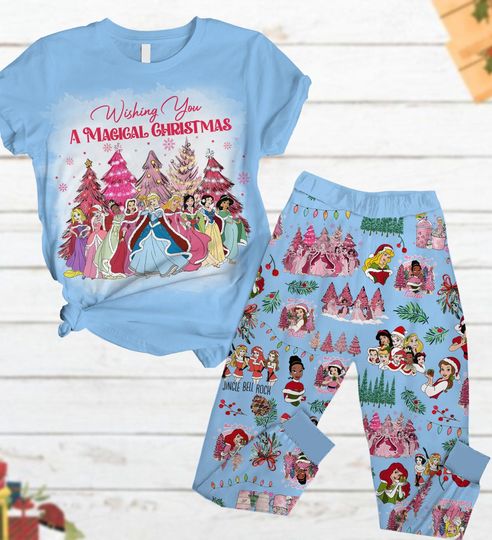 Christmas Disney Princess Pajamas Set, Disney Girl Trip Shirt