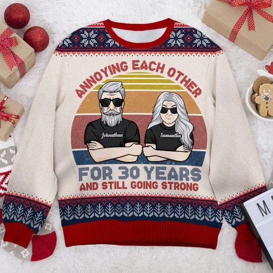 Annoying Each Other For So Many Years - Gift For Couples, Personalized Custom Unisex Ugly Christmas Sweatshirt