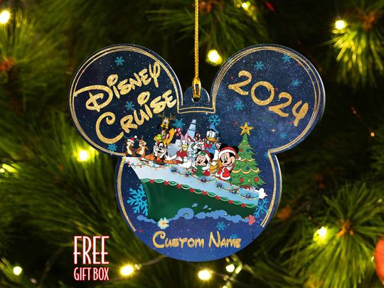 Personalized Disney Cruise 2024 Christmas Light Ornament, Mickey And Friend Disney Cruise