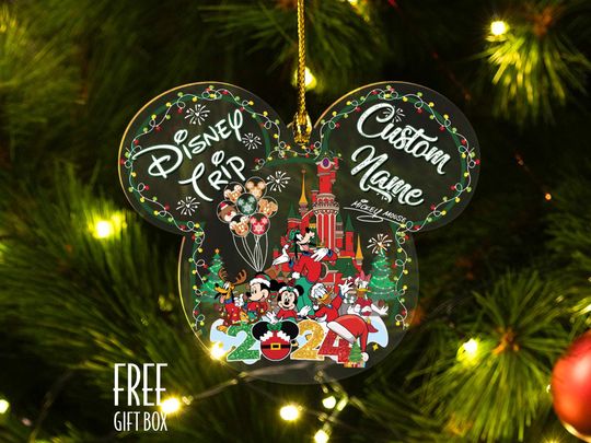 Personalized Disney Trip 2024 Christmas Light Ornament, Mickey And Friend Disney Trip