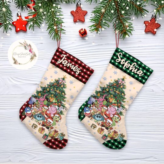 Personalized Buffalo Plaid Disney Inside Out Christmas Stockings, Inside Out 2 Movie