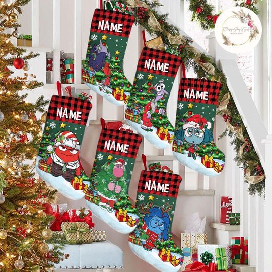 Personalized Red Buffalo Plaid Disney Inside Out Christmas Stockings, Inside Out 2