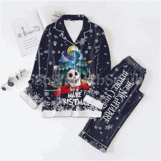 Jack Skellington Christmas Pajama Set, Disney Matching Pajamas, Christmas Gift For Her