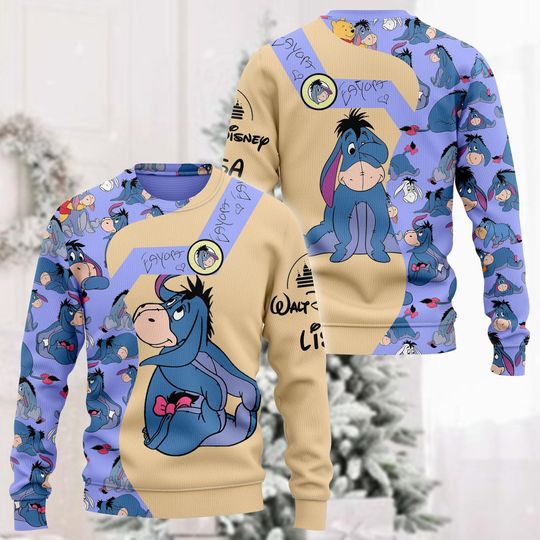 Christmas Personalized Eeyore Ugly Sweater, Disney Donkey Xmas Sweater, Pooh Sweater