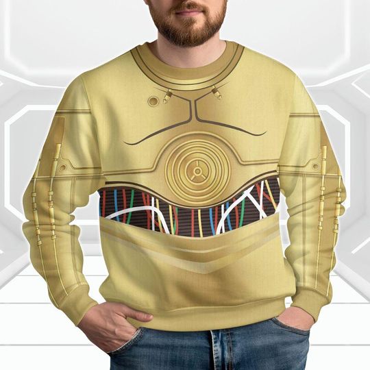 Christmas Star War C3PO Cosplay Ugly Sweater, Disney Costume Sweater, Star Wars Characters Sweater
