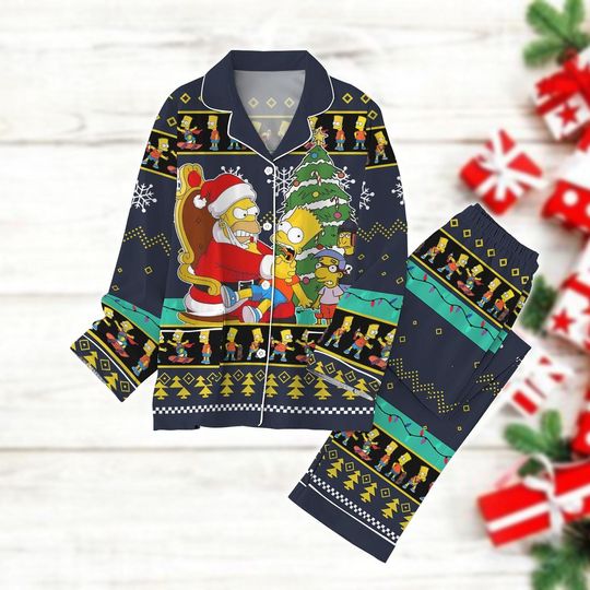 Simpsons Christmas Pajamas Set, Santa Homer Simpsons Family Pajamas, Xmas The Simpsons Pajamas Pants, Disney Christmas Gift