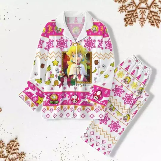 Christmas Peach Princess Mario Pajamas Set, Girls Disney Pajamas, Pajama Party