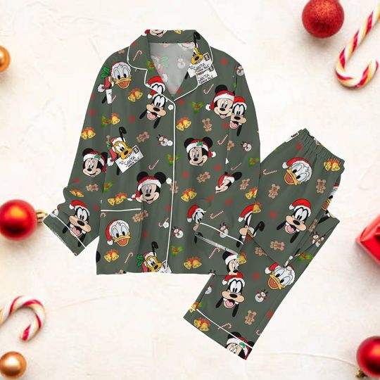 Mickey And Friends Christmas Pajamas Set, Disney Characters Holiday Pajamas