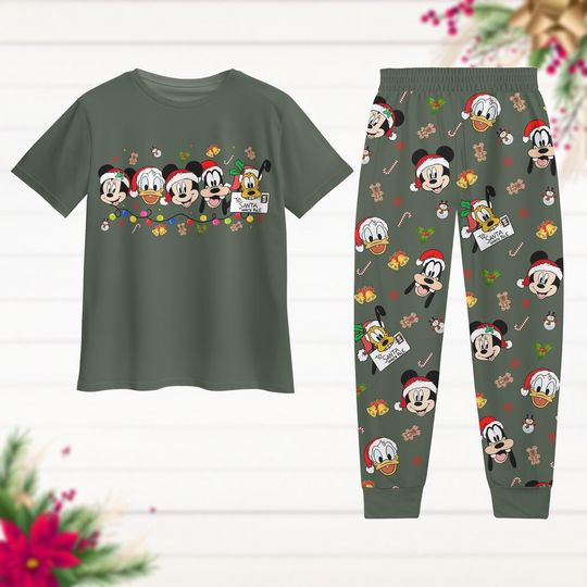 Christmas Disney Movie Characters Pajamas Set, Mickey Mouse And Friends Xmas