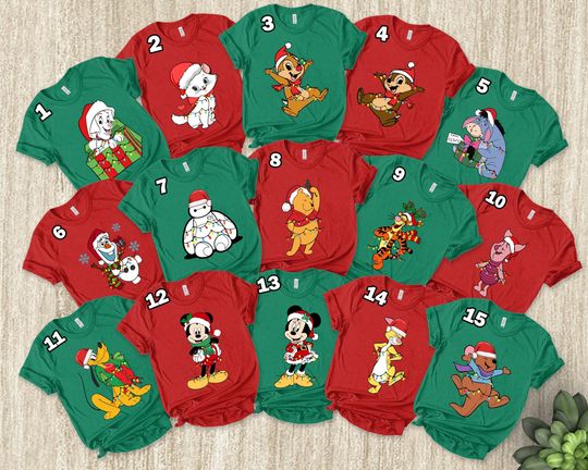 Multi-character Disney Christmas Lights Shirts, Mickey's Very Merry Christmas Party, Xmas Family Group shirts